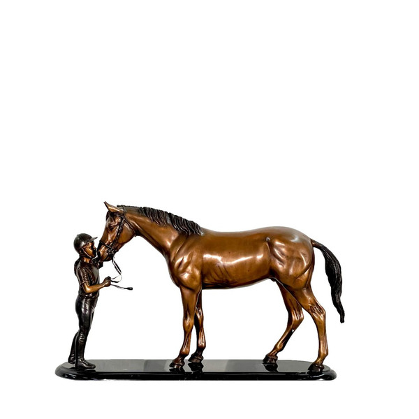 Female Jockey and Horse Bronze Statue equestrian rider Marble base